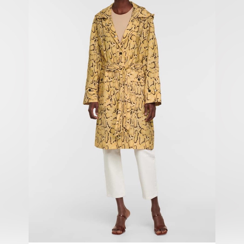 Frame Python Print Trench Coat Jacket Overcoat Rain Hooded Golden Yellow Small